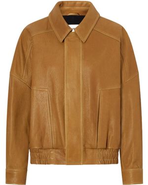 Nour Hammour Lapel Leather Jacket - Brown