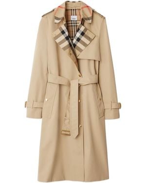 Burberry Cotton Check-Collar Trench Coat - Natural