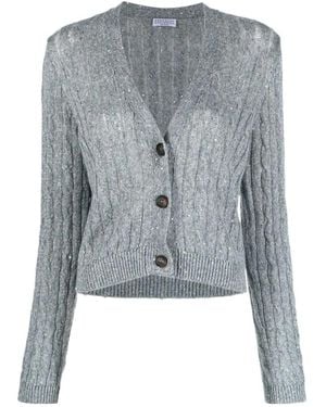 Brunello Cucinelli V-Neck Linen Cardigan - Blue