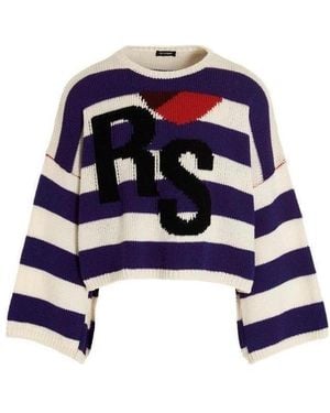 Raf Simons Striped Knitted Wool Coat - Blue