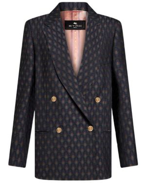 Etro Patterned Jacquard Straight Hem Jacket - Blue