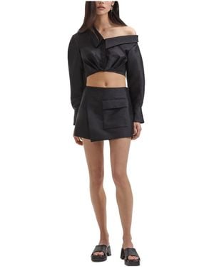 Self-Portrait Overlapping-Panel Crepe Mini Shorts - Black