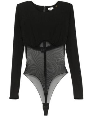 Elisabetta Franchi Mesh-Panelled Gathered-Detail Bodysuit - Black