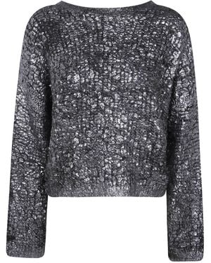 Avant Toi Crew Neck Plush Knit Pullover - Grey