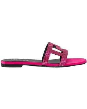 Versace Greca Maze Embellished Slides - Purple