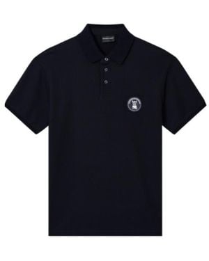 Emporio Armani Pique Polo Shirt With French Bulldog Patch - Blue
