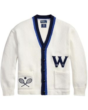 Polo Ralph Lauren X Wimbledon 2026 Striped Patch Cotton Cardigan - Blue