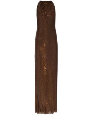 Self-Portrait Rhinestone-Embellished Open-Back Maxi Dress - Brown