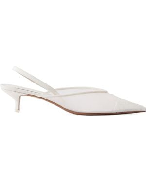 Neous Lace And Satin-Trimmed Mesh Slingback Pumps - White