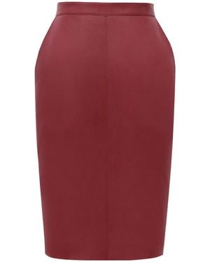 Saint Laurent High-Waisted Leather Midi Skirt - Red