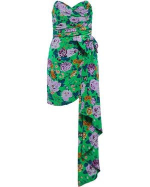 Alessandra Rich Floral Silk Bustier Minidress - Green
