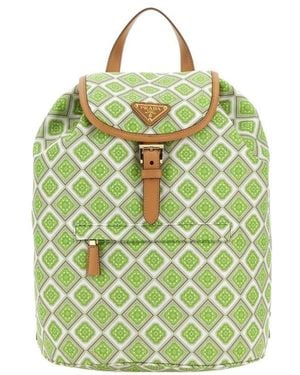 Prada Geometric-Print Drawstring Backpack - Green