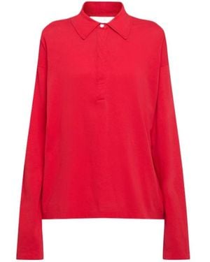 The Row Roddie Long Sleeve Cotton Polo Top - Red