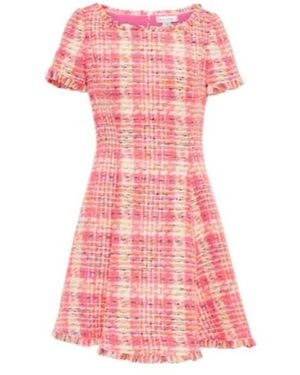 Oscar de la Renta Fringed Checked Tweed Minidress - Pink