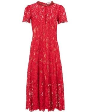 Self-Portrait Lace Sequined Midi Dress - Red