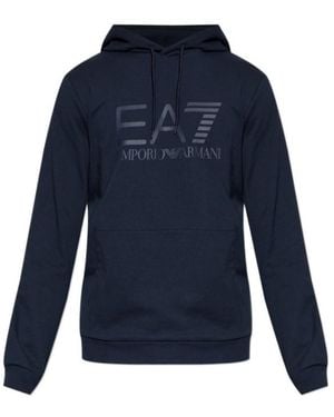 EA7 Logo-Print Drawstring Hoodie - Blue