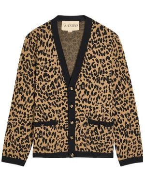 Valentino Leopard-Print Wool Cardigan - Brown
