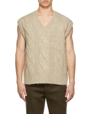 we11done Cable-Knit V-Neck Vest - Natural