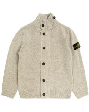 Stone Island Cardigan With A Stand-Up Collar - Natural