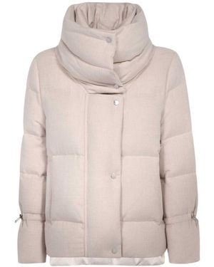 Moorer High-Neck Long-Sleeve Coat - Grey