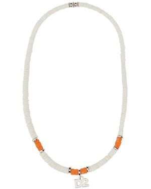 DSquared² Logo-Charm Beaded Necklace - White