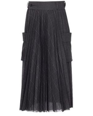 Sacai Glen Pleated Pocket Detailed Midi Skirt - Grey