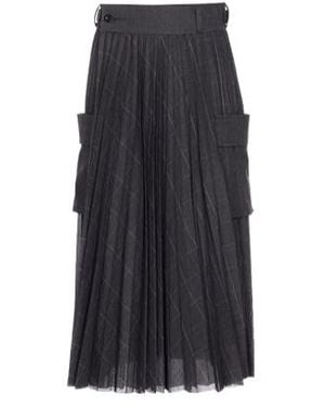 Sacai Glen Pleated Pocket Detailed Midi Skirt - Grey