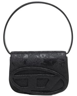 DIESEL 1Dr Logo Plaque Glittered Shoulder Bag - Black