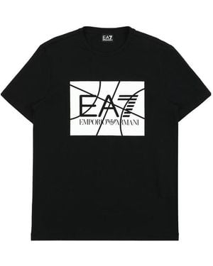 EA7 Logo Printed T-Shirt With Round Neck - Black