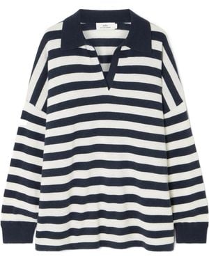 arch4 Victoria Oversized Striped Cashmere Polo Sweater - Blue