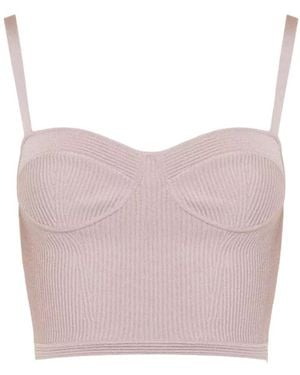 McQueen Ribbed Cropped Bustier Top - Pink