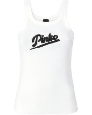 Pinko Logo Embellished Vest Top - White