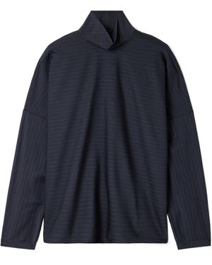 Tibi Pinstriped Wool-Blend Turtleneck Top - Blue