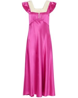 Doen Corina Lace-Trimmed Silk-Satin Midi Dress - Pink