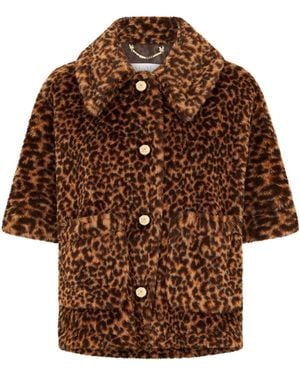 Max Mara Leopard Print Faux Fur Short Shawl Jacket - Brown