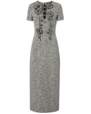 Oscar de la Renta Floral-Appliqué Cotton-Blend Tweed Maxi Dress - Grey