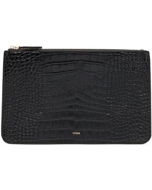 TOTEME Crocodile Pattern Leather Clutch Bag - Black