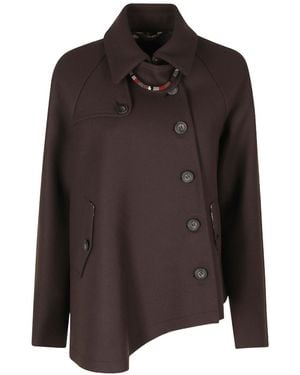 Bazar Deluxe Long-Sleeve Asymmetric Wool Jacket - Brown