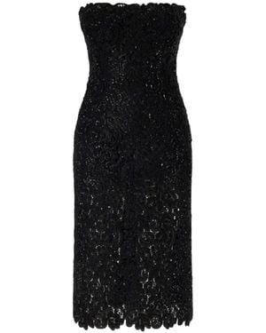 Ermanno Scervino Crystal-Embellished Lace-Knit Midi Dress - Black