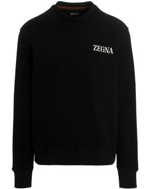 ZEGNA Logo-Printed Crewneck Sweatshirt - Black