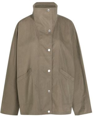 TOTEME Funnel-Neck Cotton-Blend Poplin Jacket - Green