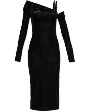 Versace Jeans Couture Couture Off-Shoulder Buckle-Detail Velvet Dress - Black