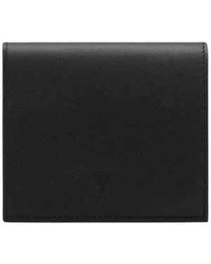 Ami Paris Cowhide Leather Bifold Wallet With Ami De Coeur - Black