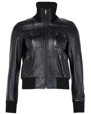 Chloé High-Necked Long-Sleeved Leather Jacket - Black