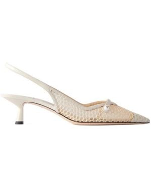 Jimmy Choo Imitation Pearl Decorated Mesh Shoes - Natural