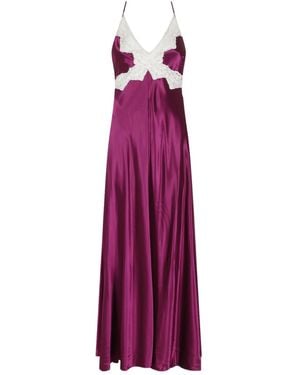 Alberta Ferretti V-Neck Lace-Trim Dress - Purple