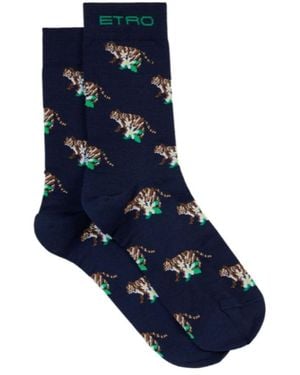 Etro Socks With Tigers - Blue