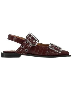 Ganni Buckle Ballet Flats - Brown