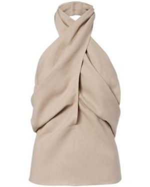 Magda Butrym Draped Halterneck Linen Top - Natural