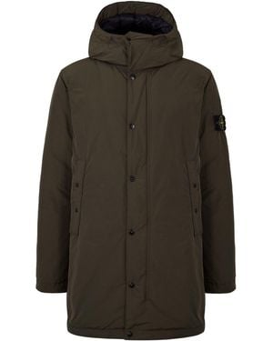 Stone Island Midlength Hooded Coat - Green